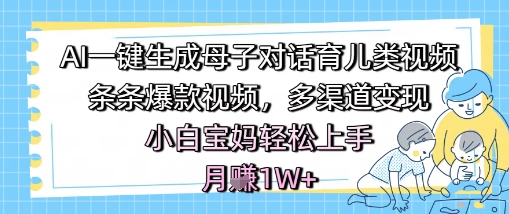 AI一键生成母子对话育儿类视频，条条爆款视频，多渠道变现，小白宝妈轻松上手，月入1W+-课程网
