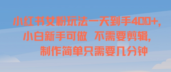 小红书女粉玩法一天到手4张，小白新手可做，不需要剪辑 制作简单只需要几分钟-课程网