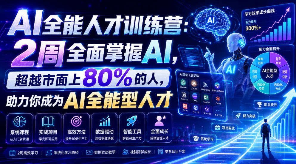 AI全能人才训练营：2周全面掌握AI，超越市面上80%的人，助力你成为AI全能型人才-课程网