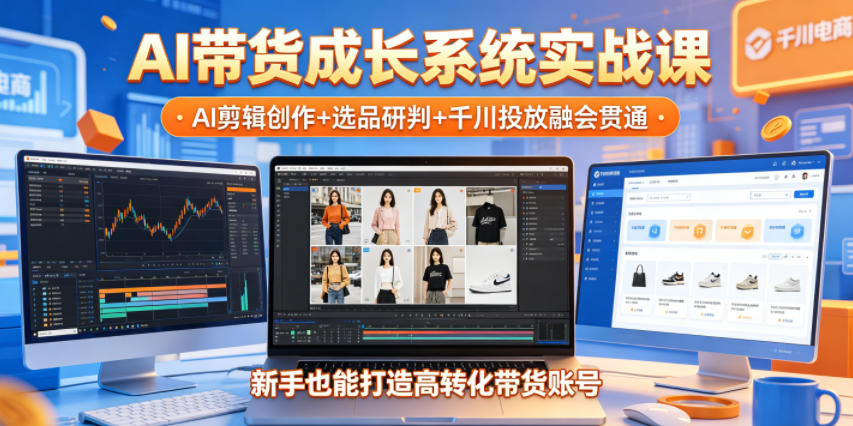 AI带货成长系统实战课，AI剪辑创作+选品研判+千川投放融会贯通，新手也能打造高转化带货账号（更新2026年）-课程网