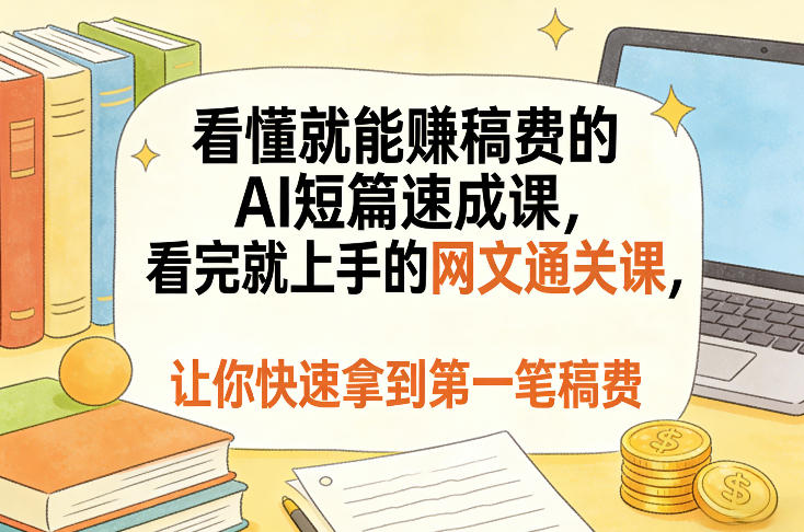 看懂就能賺稿费的AI短篇速成课，看完就上手的网文通关课，让你快速拿到第一笔稿费（更新8月）-课程网