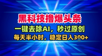 黑科技撸爆头条，一键去除AI，秒过原创，每天半小时，稳定日入3张+【揭秘】-课程网