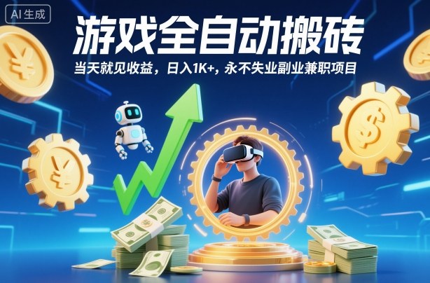 游戏全自动搬砖，当天就见收益，日入1K+，永不失业副业兼职项目【揭秘】-课程网