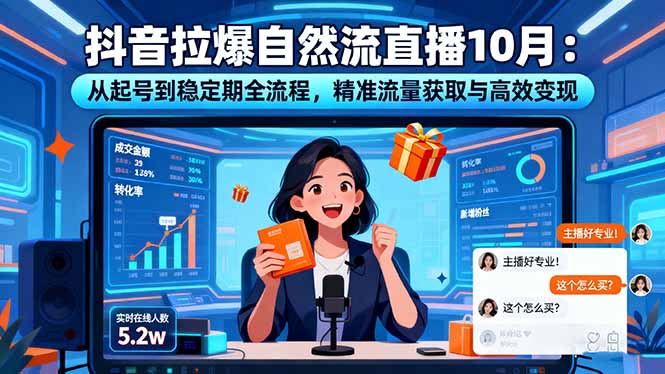 抖音拉爆自然流直播10月：从起号到稳定期全流程，精准流量获取与高效变现-课程网