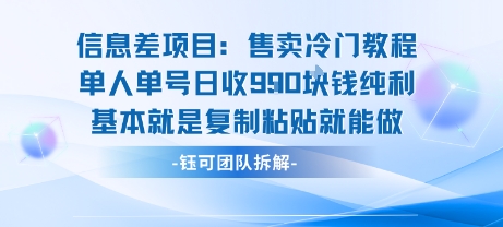 信息差项目：售卖冷门教程单人单号日收9张纯利基本就是复制粘贴就能做-课程网
