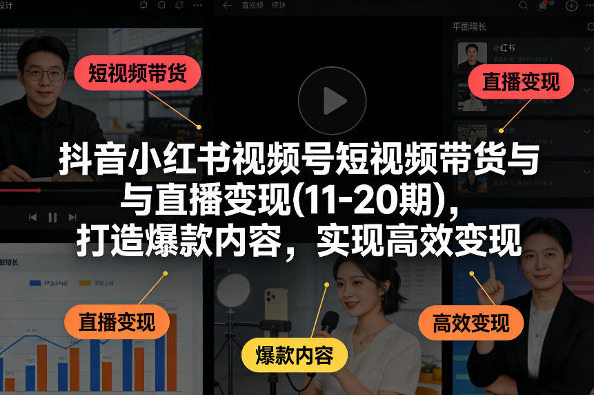 抖音小红书视频号短视频带货与直播变现(10-20期)，打造爆款内容，实现高效变现（更新）-课程网
