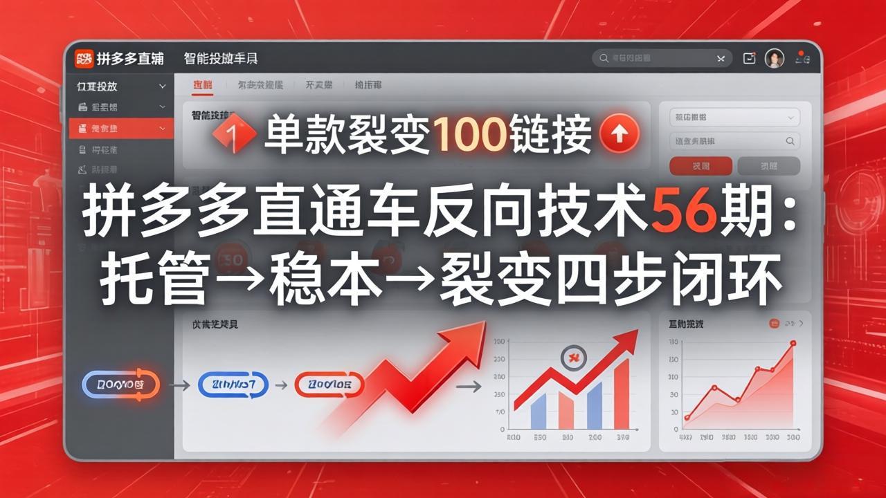 拼多多直通车反向技术56期：托管→稳本→裂变四步闭环，单款裂变100链接抢占核心流量-课程网
