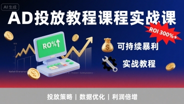 AD投放教程课程实战课，实现广告ROI300%+可持续暴利-课程网