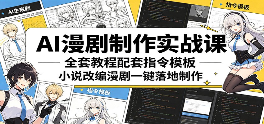 AI漫剧制作实战课：全套教程配套指令模板，小说改编漫剧一键落地制作-课程网