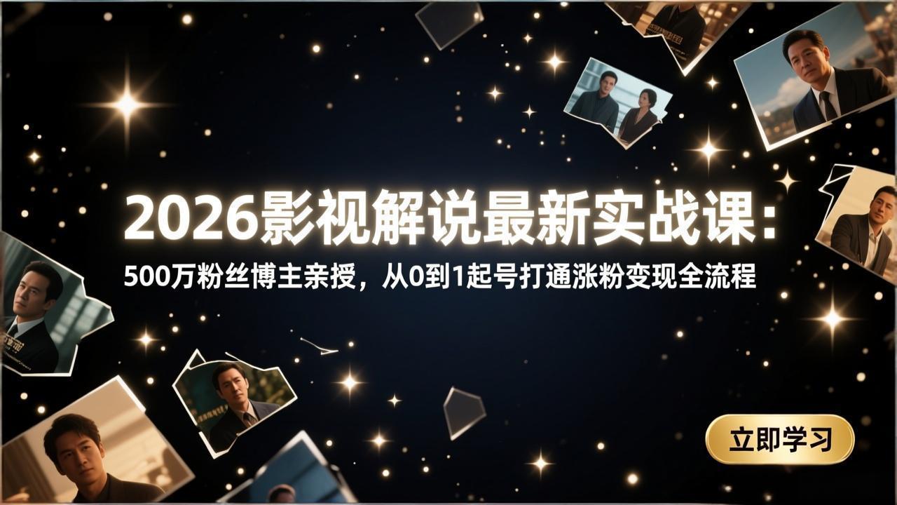 2026影视解说最新实战课：500万粉丝博主亲授，从0到1起号打通涨粉变现全流程-课程网