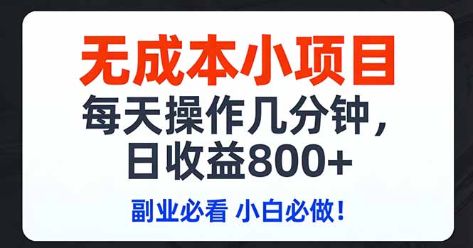 无成本小项目,每天操作几分钟,日收益800+ 副业必看 小白必做！-课程网