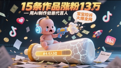 用AI制作幼崽代言人，宝宝的控诉火爆全网，15条作品涨粉13W，单号月入5位数实操教程-课程网