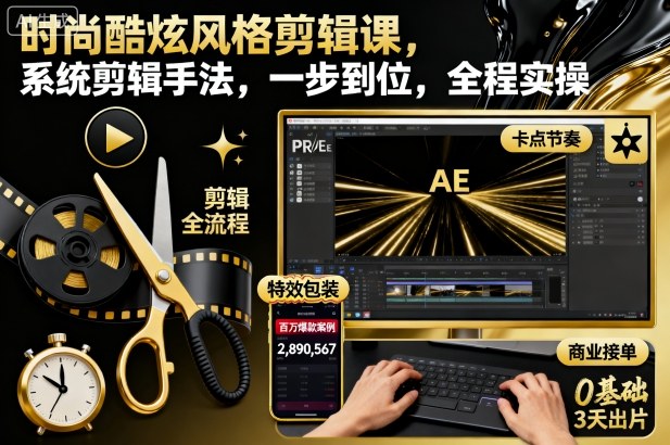 时尚酷炫风格剪辑课，系统剪辑手法，一步到位，全程实操-课程网