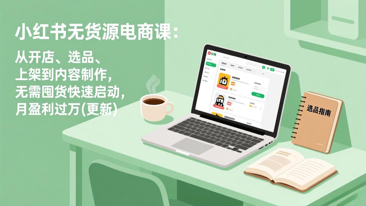 小红书无货源电商课：从开店、选品、上架到内容制作，无需囤货快速启动，月盈利过万(更新-课程网