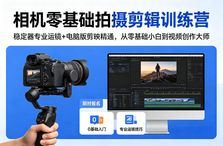 相机零基础拍摄剪辑训练营：稳定器专业运镜+电脑版剪映精通，从零基础小白到视频创作大师-课程网