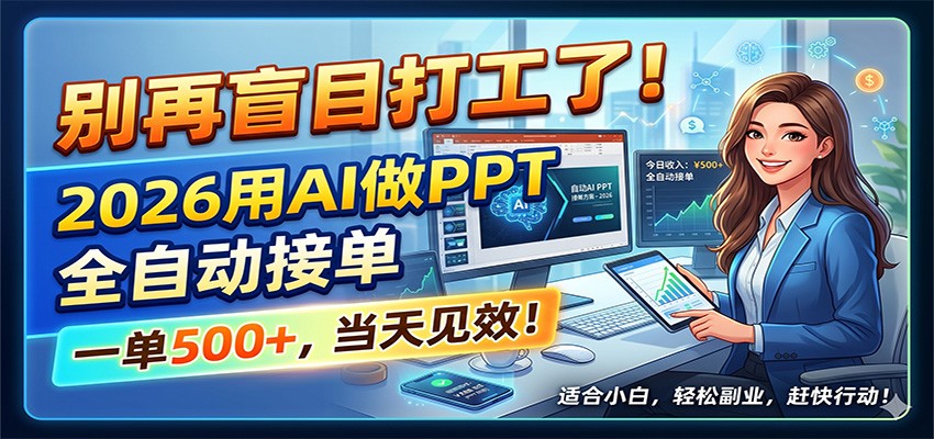 别再盲目打工了！2026用AI做PPT全自动接单，一单5张+，当天见效！-课程网
