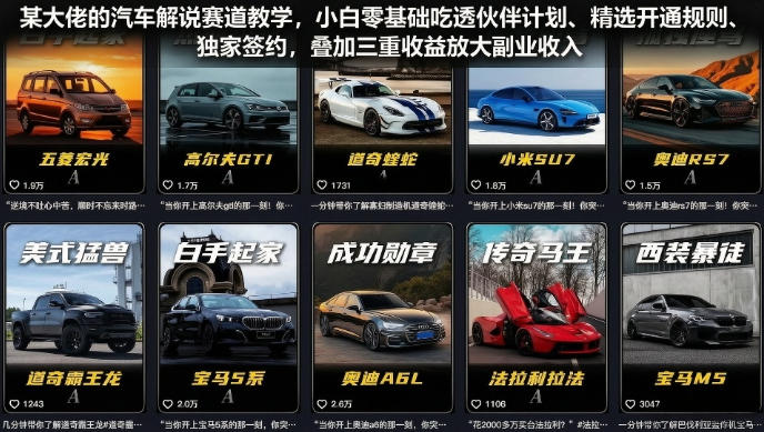 某大佬的汽车解说赛道教学，小白零基础吃透伙伴计划、精选开通规则、独家签约，叠加三重收益放大副业收入-课程网
