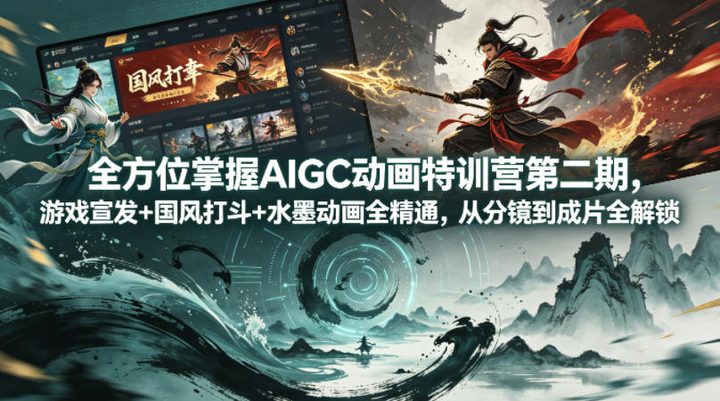 全方位掌握AIGC动画特训营第二期，游戏宣发+国风打斗+水墨动画全精通，从分镜到成片全解锁-课程网