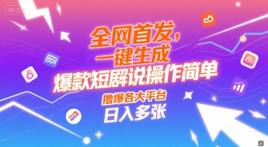 全网首发，一键生成爆款短剧解说操作简单，撸爆各大平台，日入多张-课程网