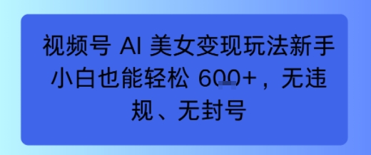 视频号 AI 美女变现玩法新手小白也能轻松6张，无违规、无封号-课程网