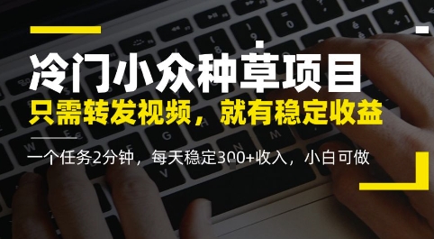 冷门小众种草项目，只需转发视频，每天就有稳定收益，无门槛，每天稳定3张+收入，小白可做-课程网