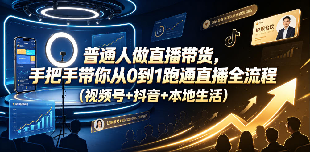 普通人做直播带货，手把手带你从0到1跑通直播全流程（视频号+抖音+本地生活）-课程网