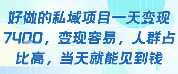 好做的私域项目一天变现1k+，变现容易，人群占比高，当天就能见到钱-课程网