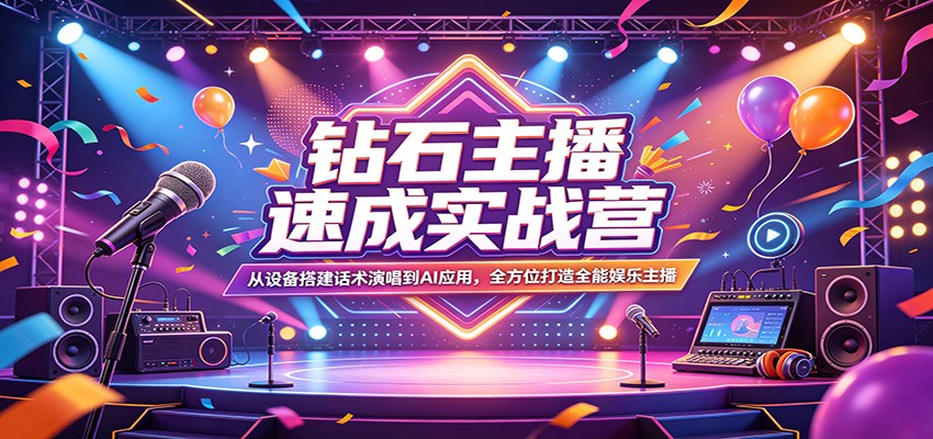 钻石主播速成实战营：从设备搭建话术演唱到AI应用，全方位打造全能娱乐主播-课程网