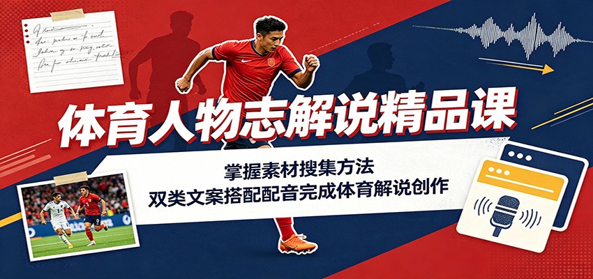 体育人物志解说精品课：掌握素材搜集方法，双类文案搭配配音完成体育解说创作-课程网