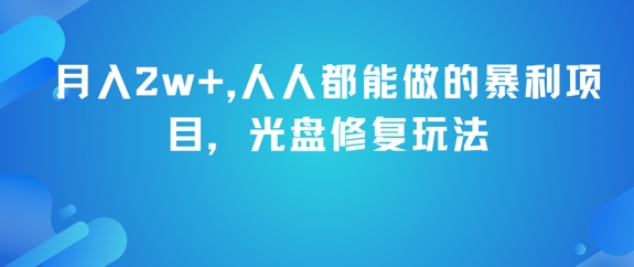 月入2w+，人人都能做的暴利项目，光盘修复玩法-课程网
