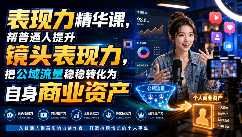 表现力精华课，帮普通人提升镜头表现力，把公域流量稳稳转化为自身商业资产-课程网