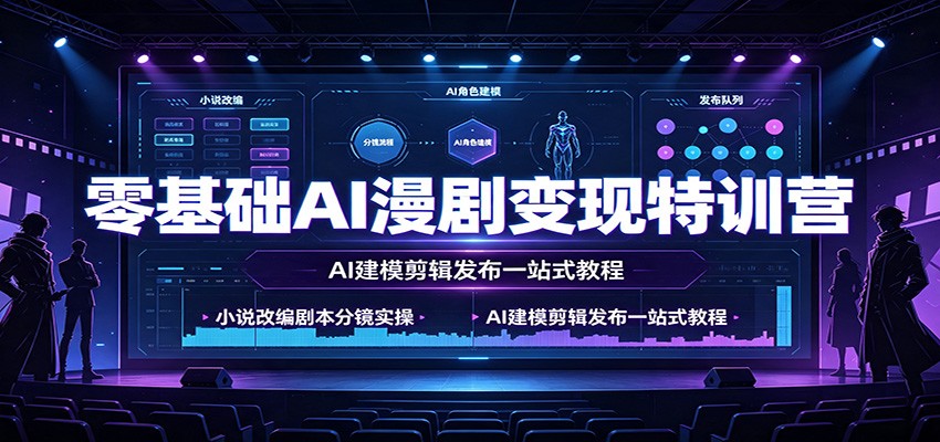 零基础AI漫剧变现特训营：小说改编剧本分镜实操，AI建模剪辑发布一站式教程-课程网