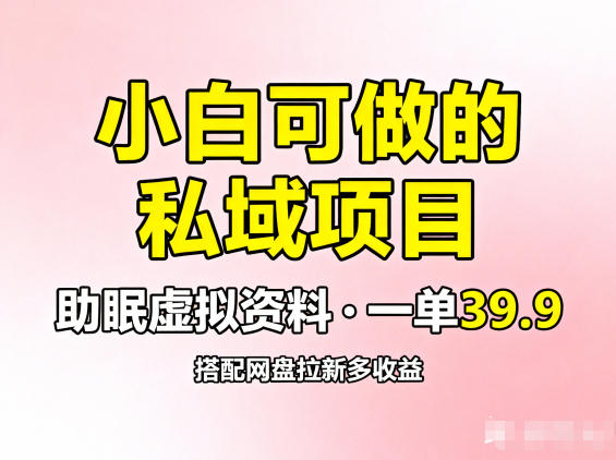小白可做的私域项目，助眠虚拟资料，一单39.9，搭配网盘拉新多收益-课程网