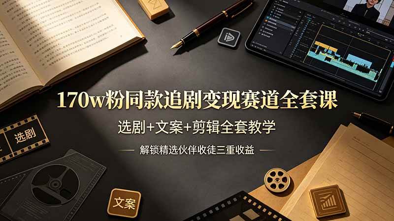 （19123期）170w粉博主同款追剧变现赛道全套课，选剧+文案+剪辑全套教学，解锁精选伙伴收徒三重收益-课程网