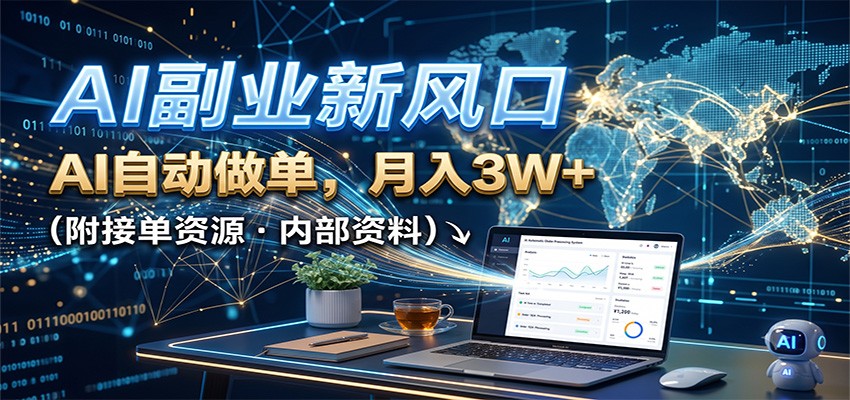 AI副业新风口，AI自动做单，月入3W+，附接单资源-课程网
