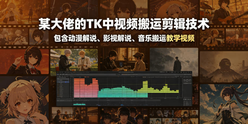 某大佬的TK中视频搬运剪辑技术，包含动漫解说、影视解说、音乐搬运教学视频-课程网