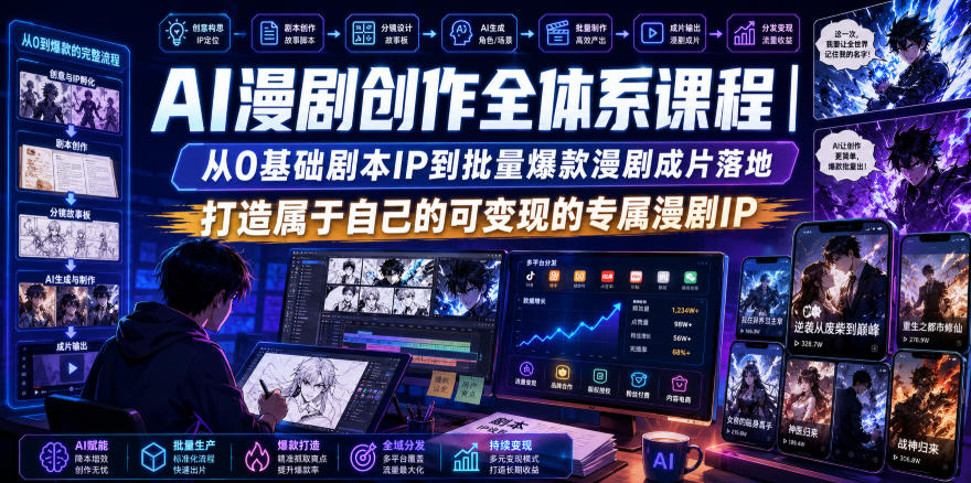 AI漫剧创作全体系课程｜从0基础剧本IP到批量爆款漫剧成片落地，打造属于自己的可变现的专属漫剧IP-课程网