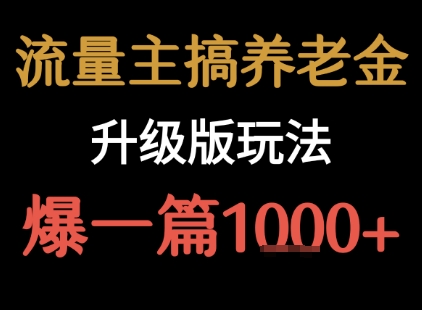流量主之养老金升级版玩法 爆一篇收益1k+-课程网