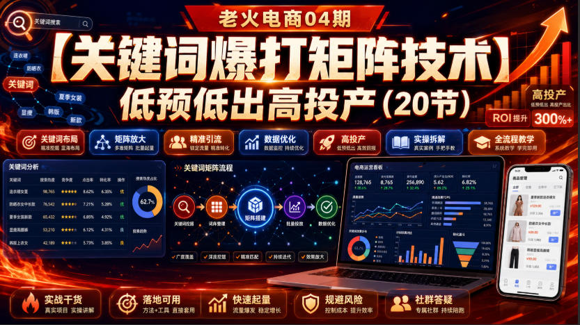老火电商04期：【关键词爆打矩阵技术】低预低出高投产（20节）-课程网