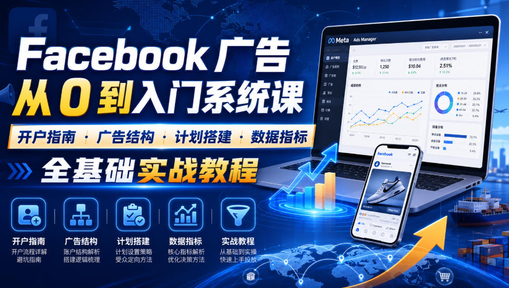 Facebook广告新手从0到入门系统课｜开户指南・广告结构・计划搭建・数据指标全基础实战教程-课程网