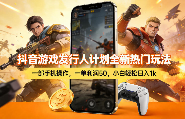 抖音游戏发行人计划全新热门玩法，一部手机操作，一单利润50，小白轻松日入1k【揭秘】-课程网