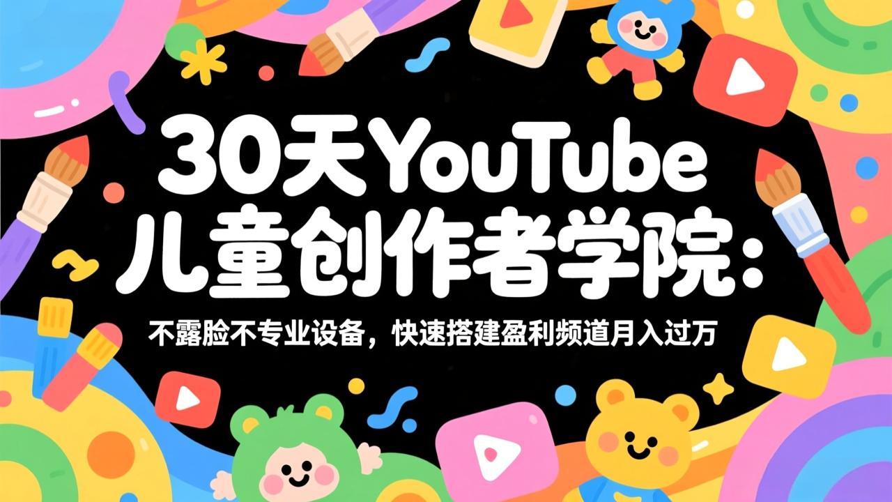 30天YouTube儿童创作者学院：不露脸不专业设备，快速搭建盈利频道月入过万-课程网