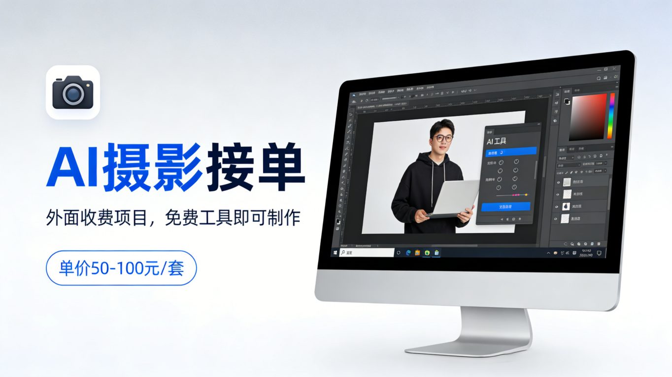 外面收费项目，AI摄影接单，免费工具就可以做，单价50-100一套-课程网