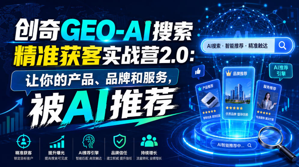 创奇GEO-AI搜索精准获客实战营2.0：让你的产品、品牌和服务，被AI推荐-课程网