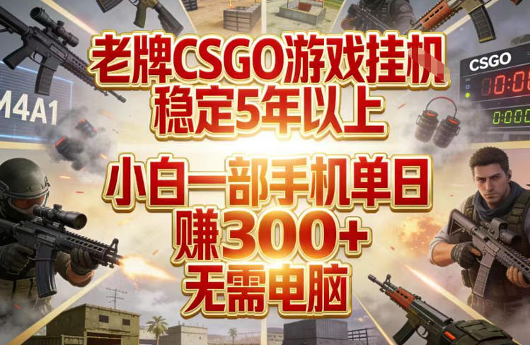 老牌CSGO游戏挂G，稳定5年以上，小白一部手机单日賺3张+，无需电脑【揭秘】-课程网