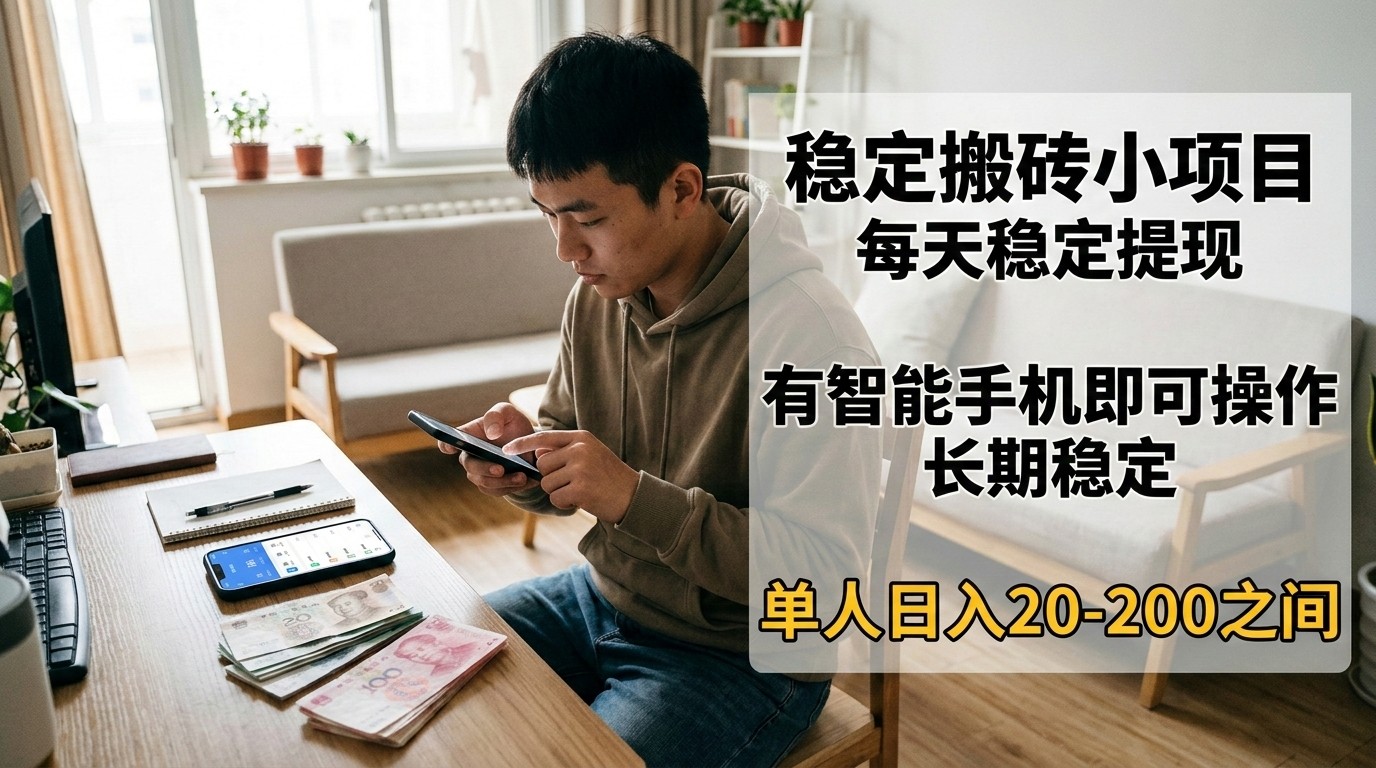 稳定搬砖小项目，每天稳定提现，有智能手机即可操作-课程网
