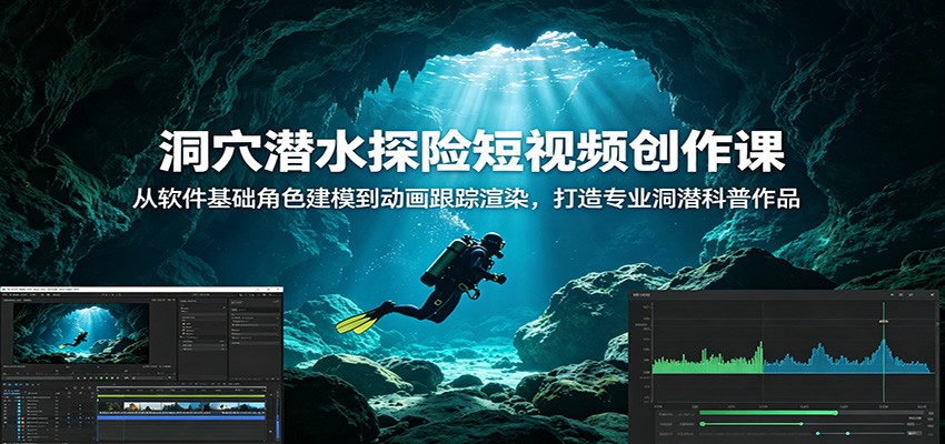 洞穴潜水探险短视频创作课：从软件基础角色建模到动画跟踪渲染，打造专业洞潜科普作品-课程网