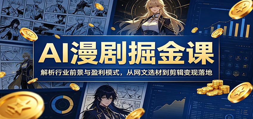 AI漫剧掘金课：解析行业前景与盈利模式，从网文选材到剪辑变现落地-课程网