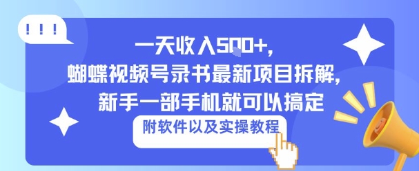 一天收入5张+，蝴蝶视频号录书最新项目拆解，新手一部手机就可以搞定（附软件以及实操教程）-课程网