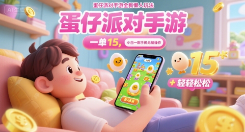 蛋仔派对手游全新懒人玩法,一单15.小白一部手机无脑 操作,日入多张+轻轻松松